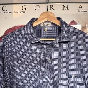 PETER MILLAR Polo Shirt Men's M Blue Gray Floral Crown Crafted Stretch Golf